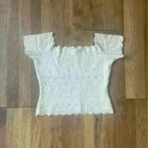Cropped Cream Lace top by HP. No size. Cottagecore Fairycore Boho Balletcore